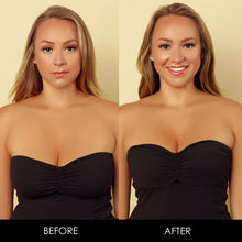 Load image into Gallery viewer, Before & After photos of a woman using The Boob Tape in black color.