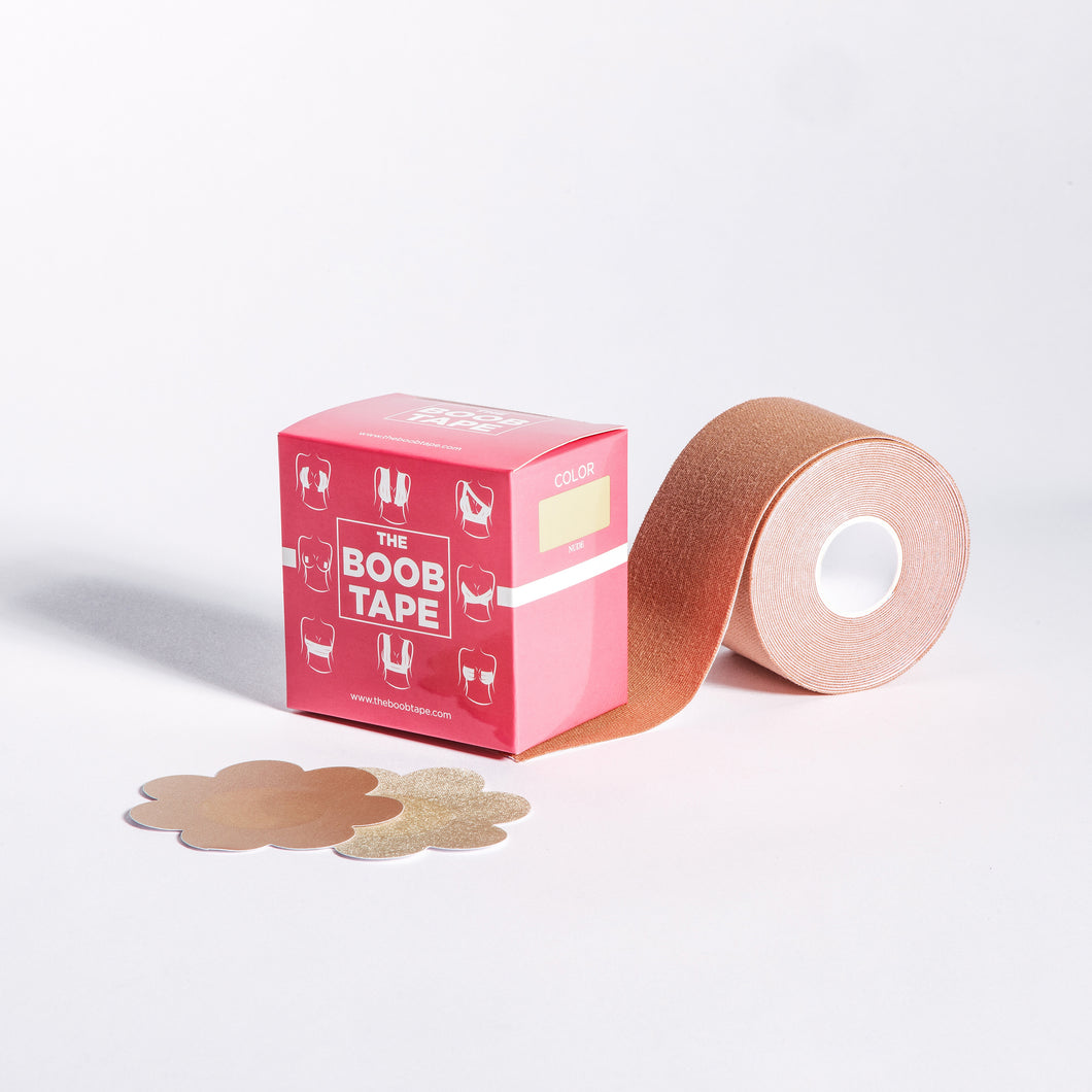 a roll of boob tape in nude color and nipple covers in nude color